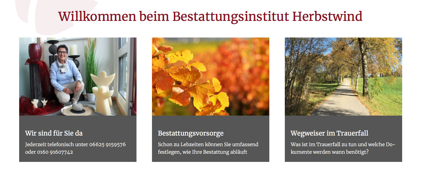 Bestattungen Herbstwind Kopfbild - Bestatter Webseite