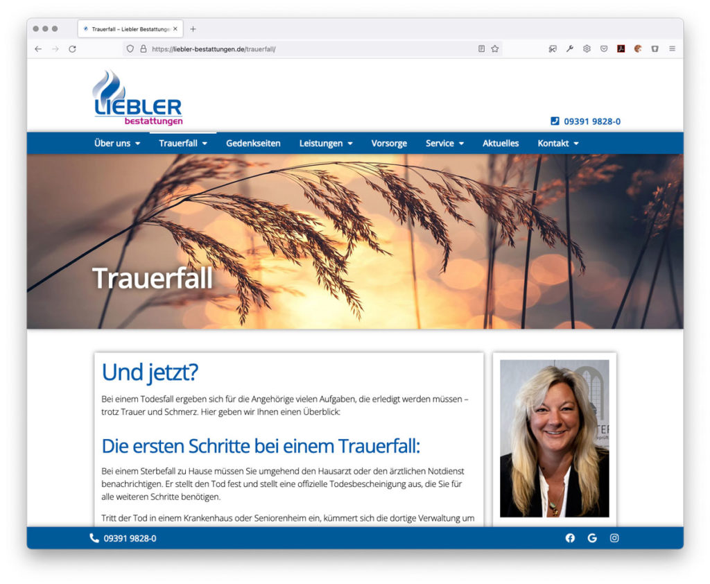 Webseite Liebler Bestattungen Trauerfall
