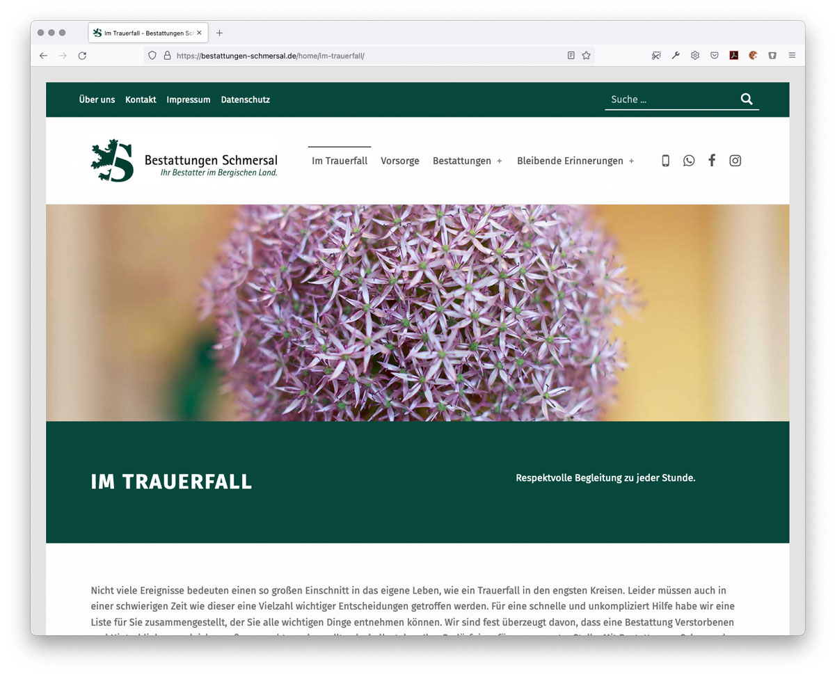 Webseite Bestattungen Schmersal
